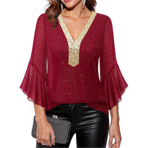 Camisa de Oficina Casual de Gasa para Mujer, Estilo Primavera/Verano, Transpirable, Cuello en V, Media Manga, Venta al por Mayor - Product Image 1