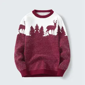 Spring and Autumn Men's Sweater Couple Christmas Jacquard Round Neck Mohair Sweater Pullover