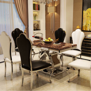 حار بيع أنيقة أثاث زفاف ساق فولاذ لا يصدأ غرفة الطعام الفضة قرص من الرخام للمنضدة الجدول - Product Image 6