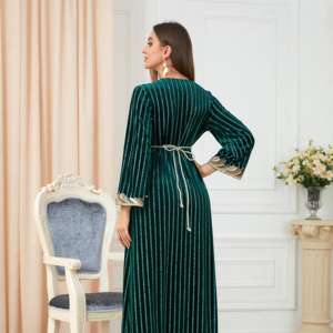 Elegantes Abayas Largas Hasta el Suelo para Mujeres Musulmanas con Tela de Polietersulfona Antiarrugas y Estampado Floral - Product Image 2