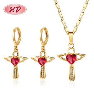 Wholesale Jewelry Collares Para Mujer Earring Set Bisutera Red Cubic Zirconia Angel Wings Jewelry Sets Women For Gift