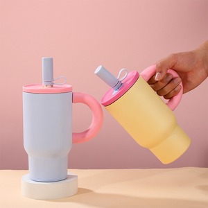 800ml Stainless Steel Tumbler <b>With</b> <b>Straw</b> Vacuum Insulated Travel Mug Pink Yellow Gray - Product Image 2