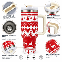 Gobelet isotherme à double paroi en acier inoxydable 304 de 40 oz, personnalisable en gros avec impression, avec paille et poignée, pour cadeaux de Noël