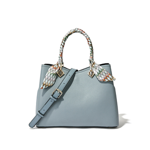 Bolsos de Mano de Cuero Genuino para Mujer, al por Mayor en China, Bolso Tote Clásico de Lujo Azul, de Gran Capacidad, con Asa Superior, Portátil, con Pañuelo - Product Image 6