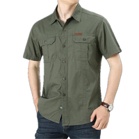 Chemise décontractée pour homme de haute qualité, à manches courtes, 100% coton satiné, anti-boulochage, col rabattu à bouton unique, style safari extérieur