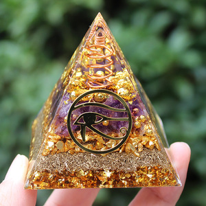<b>Crystal</b> Pyramid Resin Epoxy Craft With Gold <b>Chips</b> And Eye Of Horus Symbol Home Decoration Desktop Ornament - Product Image 2