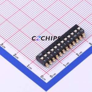 DSIC12LS-P DIP Switch SMD-24P,6.1x30.5mm Switch Flat Toggle, Raised Type Single Pole Single Throw 12 Gull Wing Type - Product Image 1