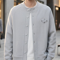 Veste décontractée pour homme en mélange de coton épais, boutonnée, col montant, manches raglan, texture texturée, automne, personnalisable OEM