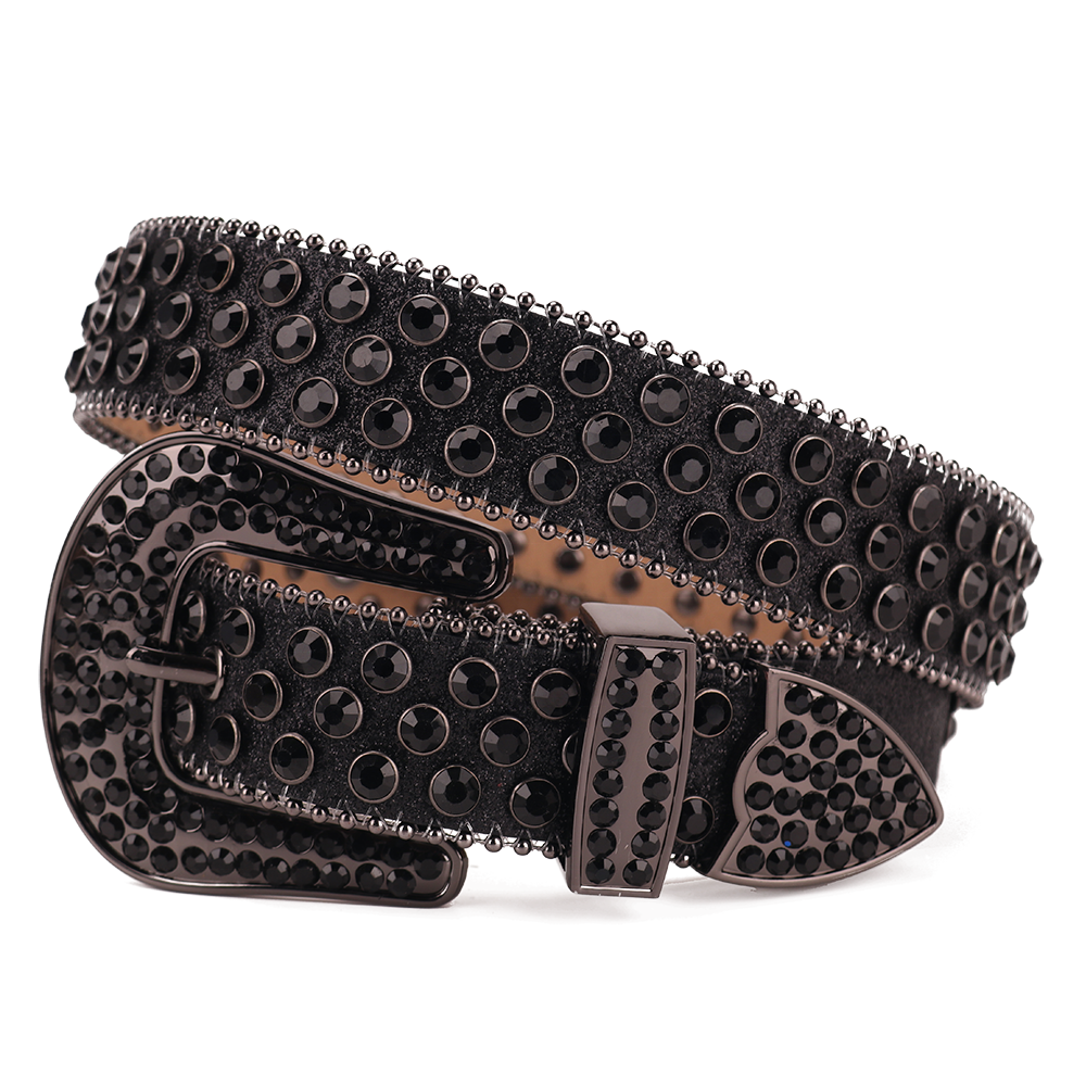 Fashion Full Black Rhinestone Cowboy Belt for Men Western Bling Bling  Studded Designer Leather BB Diamond Belt for Jeans Dress