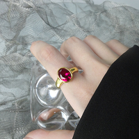Bague en argent Sterling 925 Rose rouge à facettes, anneau ouvert plaqué or 18k pour femmes