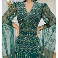 Vert Cape Manches Sirène Dubaï Arabe Robes De Soirée Serene Hill LA72094 Formelle Perlée Robes Pour Les Femmes De Noce