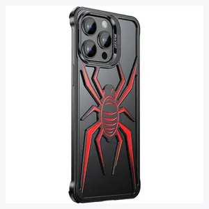 Hàng mới với ống kính khung không Vành hợp kim nhôm chống sốc mô hình nhện trường hợp điện thoại cho Iphone 13 14 Promax 15 cộng với