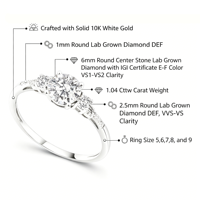 Anillo de compromiso SGARIT personalizado de oro blanco de 10K con 1.16 quilates de diamantes cultivados en laboratorio con certificación IGI para mujer, diamante central de 1 quilate VS D