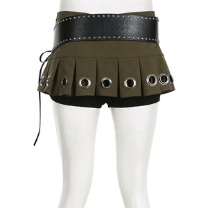 Punk Style <strong>Low</strong> <strong>Rise</strong> Mini <strong>Skirt</strong> With Leather Belt Hot Sexy Super Short Pleated <strong>Skirts</strong> Women - Product Image 5