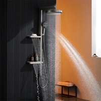 Nouvel ensemble de douche mural moderne en cuivre chromé brossé avec barre coulissante, rangement double couche, gris, pommeau de douche thermostatique effet pluie forte