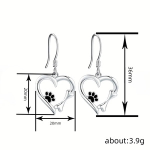 Orecchini pendenti a forma di cuore con zampa di gatto per donna, gioielli alla moda in stile principessa dolce - Product Image 4