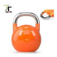 Kettlebell Baja Premium Berlapis Warna dengan Gagang Stainless Steel Alas Datar untuk Latihan Kekuatan di Gym Komersial