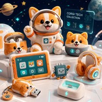 Ensemble Corgi Astronaute en Peluche Rétro, Étui pour Écouteurs, Haut-parleur pour Tablette, Porte-clés USB en Peluche
