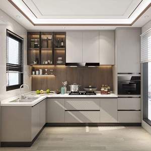 Cocina Modular Moderna en Beige Brillante con Revestimiento LED y Elegante Interior de Casa Moderna - Product Image 1