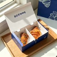 Ensemble de boîtes à croissants personnalisées avec séparateur, ensemble d'emballages en papier jetable bleu pour boulangerie pâtisserie à emporter