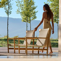 Fauteuil simple en teck avec rotin tressé, chaise de loisirs d'extérieur résistante à la pluie pour villa, balcon, terrasse, jardin, cour