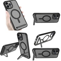 Casing Transparan Magnetik dengan Penyangga untuk iPhone 11 12 13 14 15 16 Pro Max 17 Air Plus Case dengan Holder, Aksesoris Ponsel