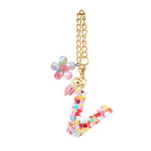 Llavero Estilo Boho con Letra, Colgante de Resina con Corazón y Confeti, Borla, Flor y Cadena Dorada, Accesorios para Bolso - Product Image 6