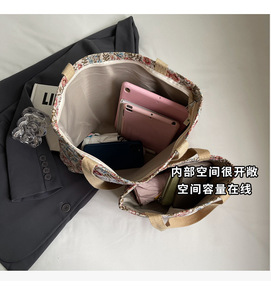 Floral <b>Canvas</b> Tote <b>Bag</b> <b>Large</b> Capacity Shoulder Shopper Handbag Cotton Shopping <b>Bag</b> for Daily Travel - Product Image 5