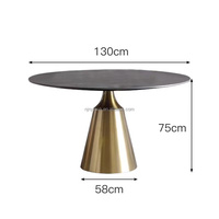 Table basse moderne et créative de luxe avec pieds en acier inoxydable plaqué, plateau rond en marbre, base en métal stable