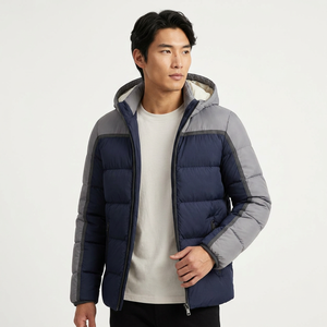 Men's Eco-friendly Thick Puffer <b>Jacket</b> Front Solid Windproof Zipper Closure Casual <b>Winter</b> Wear Regular Fit Polyester Wadding - Product Image 1