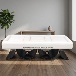 Luxury Modern White Leather Upholstered <b>Bench</b> <b>Padded</b> Ottoman with Unique Curved Metal Base for Hotel - Product Image 1