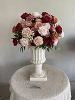 W-D032 Nouvelle Boule de Fleurs Artificielles Rouge de Style Moderne, Boule de Roses Dorées de Haute Qualité pour Décoration de Centre de Table de Mariage