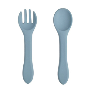 Juego de tenedor y cuchara de silicona de calidad alimentaria para bebés, sin BPA, vajilla para niños pequeños, cubiertos, utensilios de comedor para niños, accesorios - Product Image 1