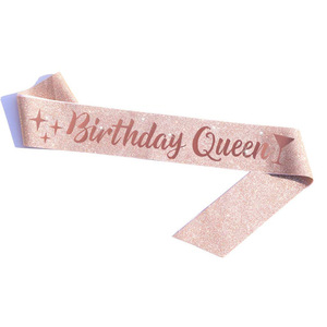 Écharpe en tissu pailleté or rose pour anniversaire, décoration de fête, sangle d'épaule pour célébration d'anniversaire - Product Image 3
