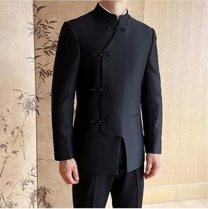 Men's Chinese Style Zhongshan Single Breasted Zipper Fly Flat <strong>Suit</strong> 2-Piece Set for <strong>Wedding</strong> Hosts Plus Size - Product Image 5