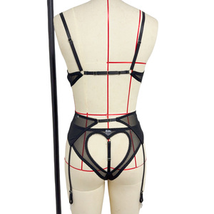 Nouvel ensemble soutien-gorge et culotte en maille transparente avec couvre-tétons à paillettes et pompons, lingerie sexy à bonnets ouverts, broderie légèrement sculptante pour femme - Product Image 6