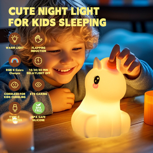 Modern Unicorn Silicone LED Night Light Battery-Powered Sensor Table <strong>Lamp</strong> Warm White Emittance Tap <strong>Remote</strong> <strong>Control</strong> for Bedroom - Product Image 3
