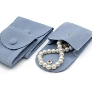 कस्टम गहने पाउच धातु बटन ज्वैलरी पाउच साबर मखमल पैकेजिंग बैग लिफाफा गहने थैली