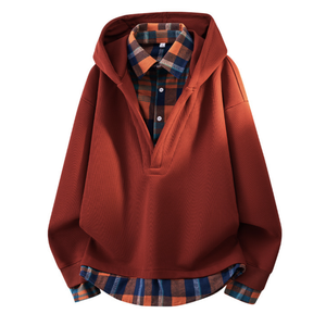 Sudadera con Capucha y Cuello de Camisa, Estilo Vintage, de Dos Piezas (Falso), para Hombre, Otoño y Primavera - Product Image 4