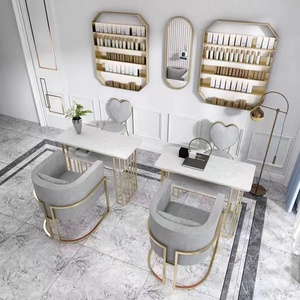 Nail Salon Set Metal Long Tables <b>Vanity</b> <b>Makeup</b> Marble Manicure Furniture Set Nail Table With Chair - Product Image 4