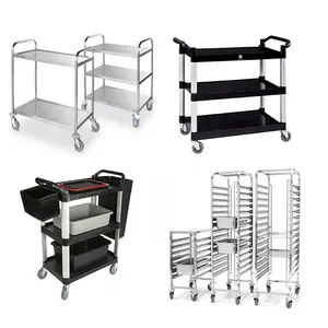 Hotel Restaurant Kitchen Stainless Steel Or Plastic Serving Trolley 3 Tier Carts Service Trolleys