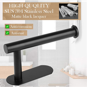 Gcheng <span class=keywords><strong>Porte</strong></span>-serviettes en papier noir moderne en acier inoxydable, sans perçage, à fixation murale, auto-adhésif, pour <span class=keywords><strong>cuisine</strong></span> et salle de bain - Product Image 4