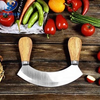 Couteau de cuisine multifonctionnel à lame tranchante en acier inoxydable, coupe-légumes Mezzaluna, hachoir à herbes avec manche en bois