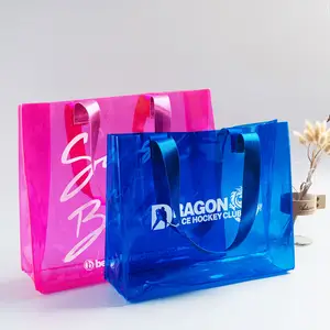 Transparent PVC handbag custom design laser plastic shopping tote bag large capacity shopping bags