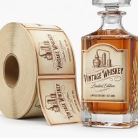 Étiquettes personnalisées en vinyle autocollant imperméable, imprimées en couleur, résistantes aux rayures et aux UV, pour whisky et eau potable
