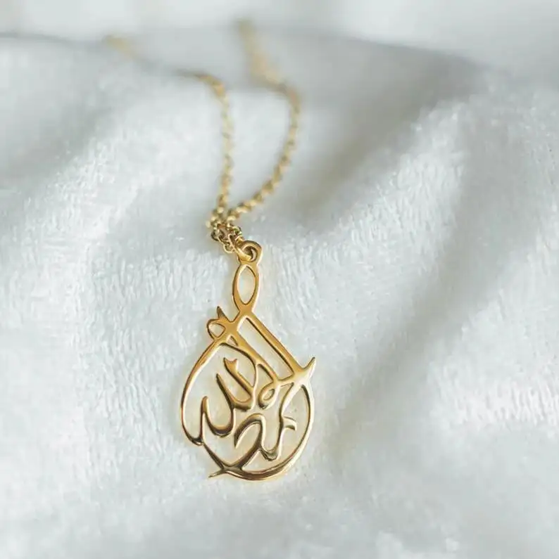 Inspireren Sieraden Alhamdulillah Traan Arabische Moslim Ketting Voor Vrouwen Sieraden Custom Arabische God Allah Kettingen Hanger Cadeau