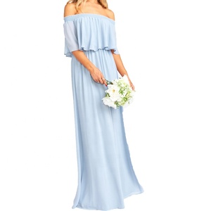 Abiti da <span class=keywords><strong>damigella</strong></span> d'onore lunghi in chiffon <span class=keywords><strong>verde</strong></span> menta con scollo a v e spalle scoperte 2022 - Product Image 6