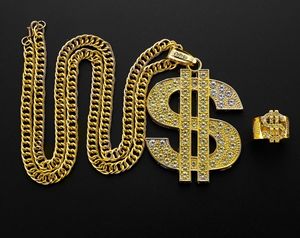 Collier imposant et affirmé pour homme, style hip-hop, avec grand pendentif symbole dollar, et ensemble de bijoux avec bagues - Product Image 4