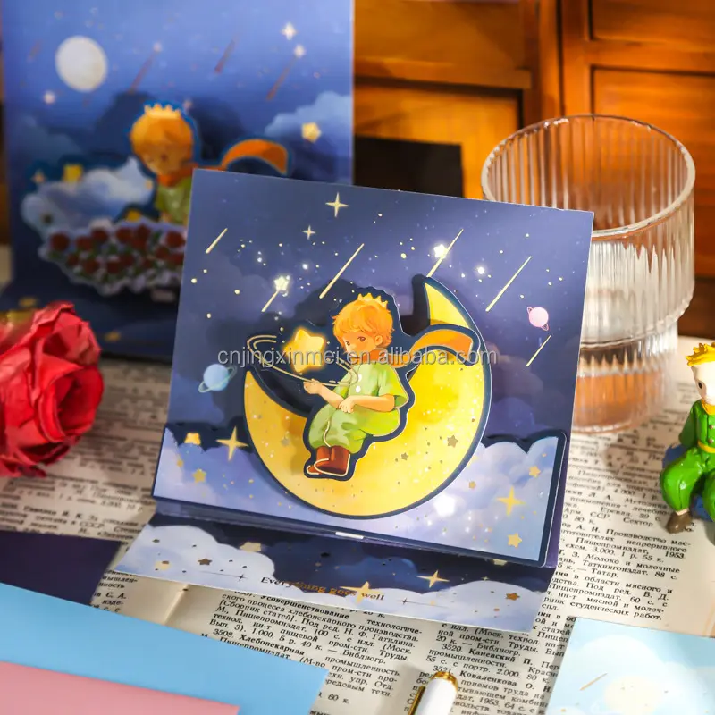 Three dimensional greeting card forty-four times Sunset series cartoon character Little Prince holiday greeting card