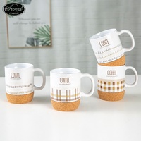 Mug en céramique blanc mat de 15 oz à sublimation personnalisée avec logo, base en liège, tasse à thé mate avec couvercle